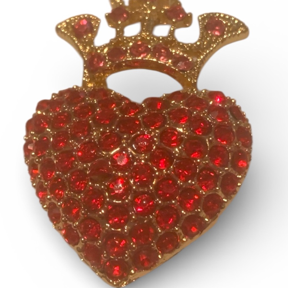 NEW Betsey Johnson Gold Crystal Crown Red CZ Heart Necklace 18”-22” chain NWT - Picture 2 of 8